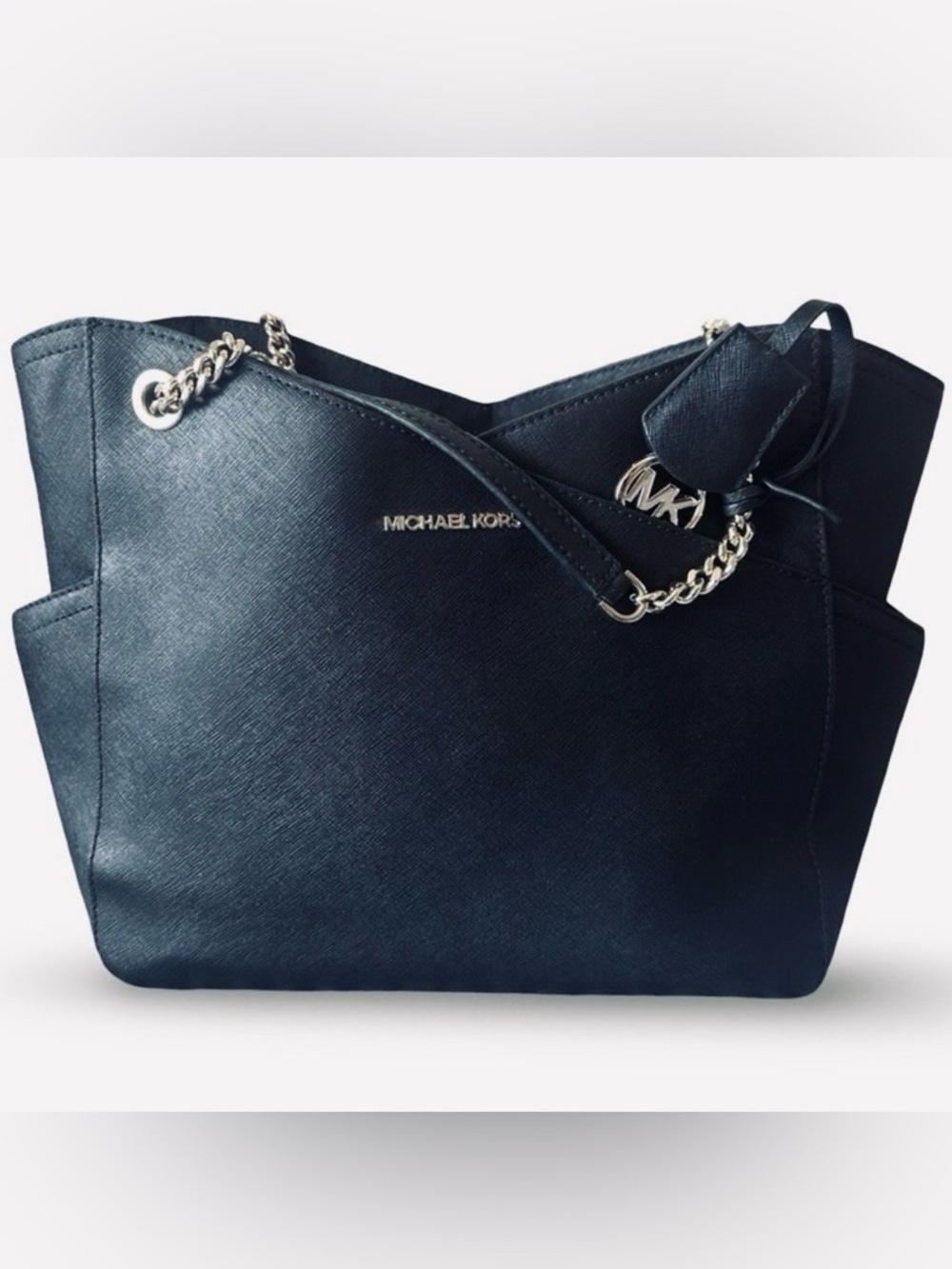 Michael Kors EUC-COA Jet Set Travel Top Zip Chain Tote black saffiano leather